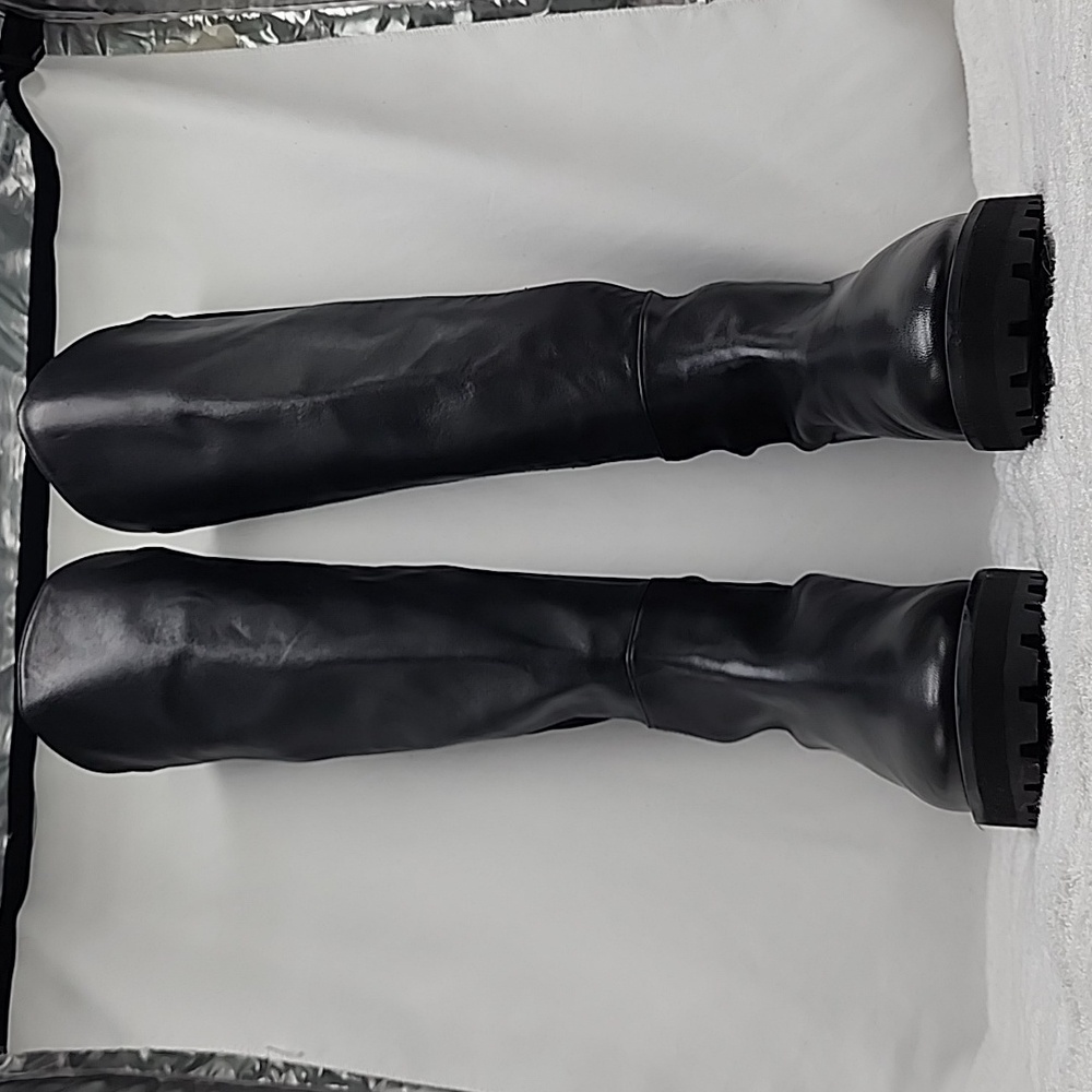 STUART WEITZMAN KNEE HIGH LUG 5050 LEATHER LIFT BLACK AWESOME BOOT LADIES 10 NEW - Picture 4 of 16